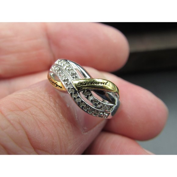 Size 6 Sterling Silver Evelynn & Richard Diamond Name Band Ring Vintage - Picture 3 of 9